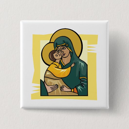 Moderne Byzantijnse Maagd Maria en Kind Religieus Vierkante Button 5,1 Cm (Voorkant)