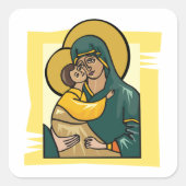 Moderne Byzantijnse Maagd Maria en Kind Religieus Vierkante Sticker (Voorkant)