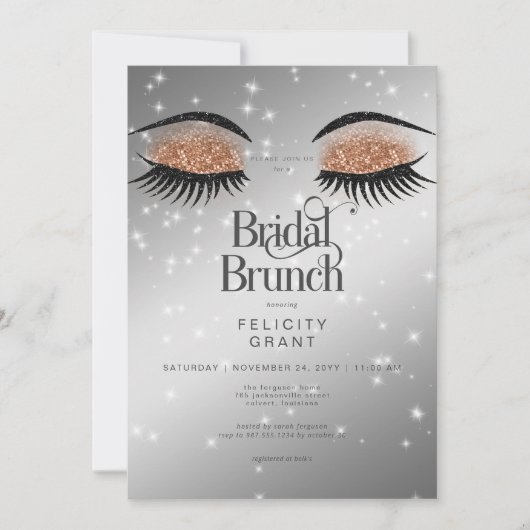 Moderne cacao bruin glam ogen bruids brunch kaart (Voorkant)