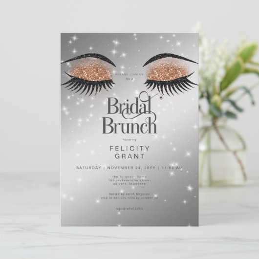Moderne cacao bruin glam ogen bruids brunch kaart (Staand voorkant)
