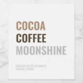 Moderne cacao koffie en moonshine wijn etiket (Enkel label)