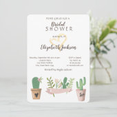 Moderne Cactus Bloem Gouden Hart Bruidsdouche Kaart (Staand voorkant)