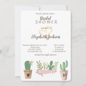 Moderne Cactus Bloem Gouden Hart Bruidsdouche Kaart (Voorkant)