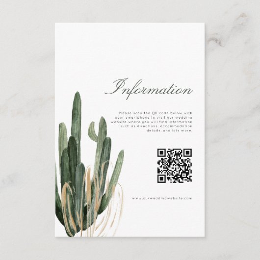 Moderne Cactus Bruiloft Informatie QR Code kaart (Voorkant)