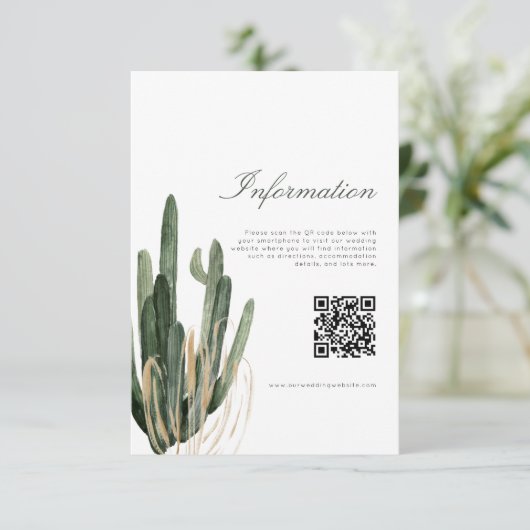 Moderne Cactus Bruiloft Informatie QR Code kaart (Staand voorkant)