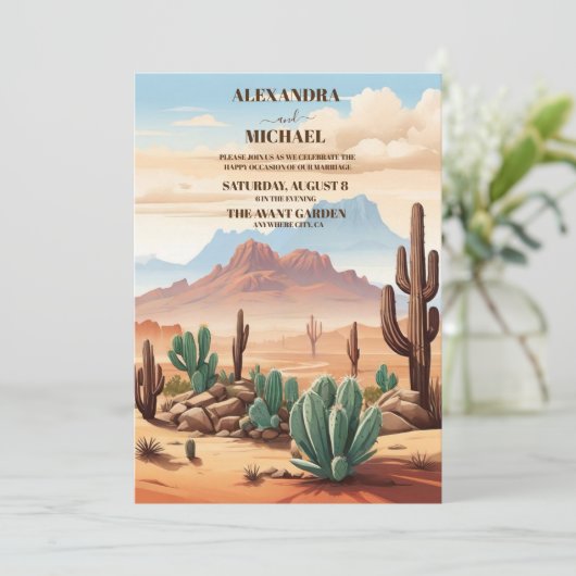 Moderne Cactus Bruiloft Kaart (Staand voorkant)