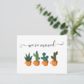 Moderne Cactus Calligraphy We hebben Bewegd Aankondigingskaart (Staand voorkant)