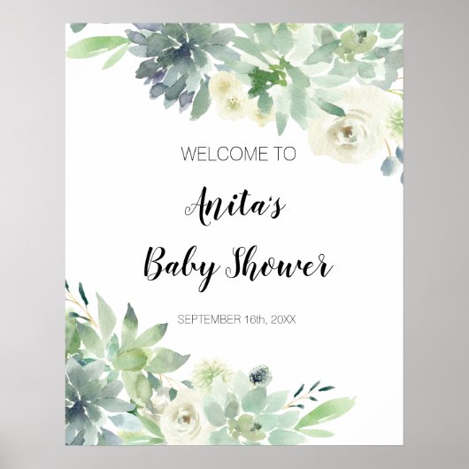 Moderne Cactus Groene Baby Shower Welkomstbord Poster (Voorkant)