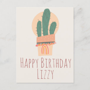 Moderne Cactus in Pot Plant Regenboog Verjaardag Briefkaart