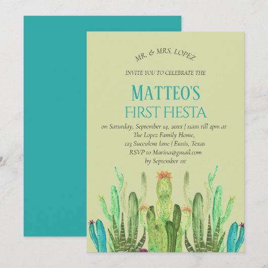 Moderne Cactus Jongen Eerste Fiesta Verjaardag Kaart (Voorkant / Achterkant)