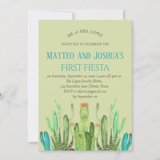 Moderne Cactus Jongen Eerste Fiesta Verjaardag Kaart (Voorkant)