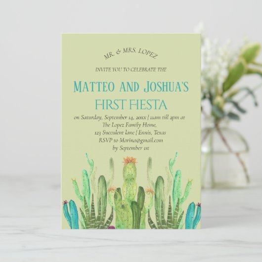 Moderne Cactus Jongen Eerste Fiesta Verjaardag Kaart (Staand voorkant)