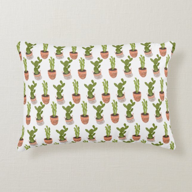 Moderne Cactus Kamerplanten Handgetekend Ontwerp Accent Kussen (Voorkant)