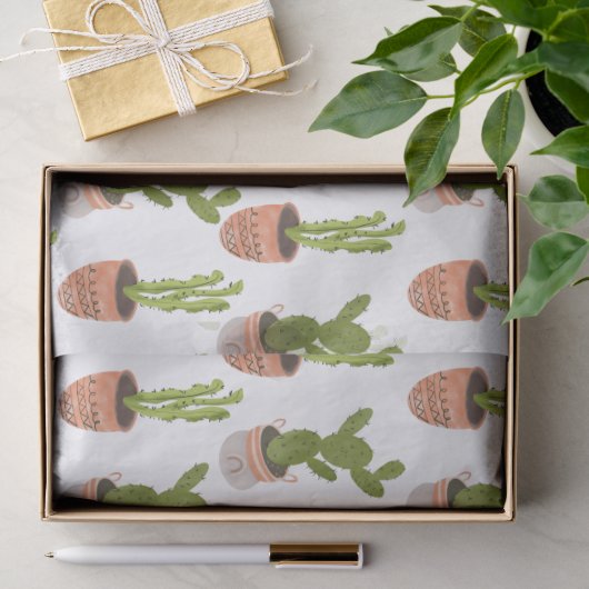 Moderne Cactus Kamerplanten Handgetekend Ontwerp Tissuepapier (Geschenk)