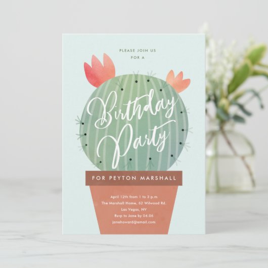 Moderne Cactus Kinderen van Birthday Kaart (Staand voorkant)