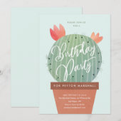 Moderne Cactus Kinderen van Birthday Kaart (Voorkant / Achterkant)