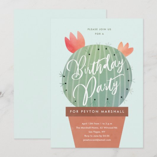 Moderne Cactus Kinderen van Birthday Kaart (Voorkant / Achterkant)