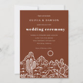 Moderne Cactus Line Art Desert Huwelijksuitnodigin Kaart (Voorkant)