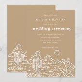 Moderne Cactus Line Art Desert Huwelijksuitnodigin Kaart (Voorkant / Achterkant)
