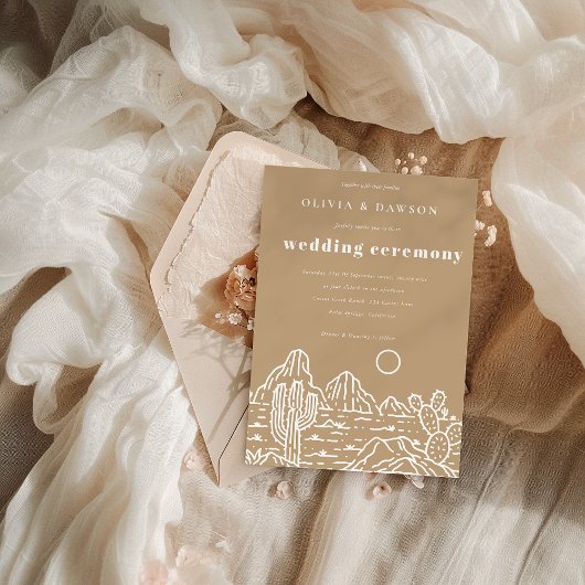 Moderne Cactus Line Art Desert Huwelijksuitnodigin Kaart