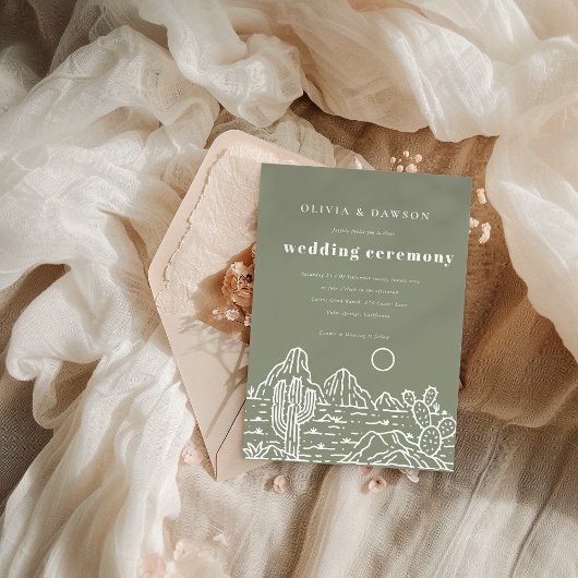 Moderne Cactus Line Art Desert Huwelijksuitnodigin Kaart