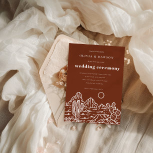 Moderne Cactus Line Art Desert Huwelijksuitnodigin Kaart