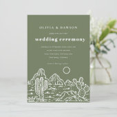 Moderne Cactus Line Art Desert Olijfgroen Huwelijk Kaart (Staand voorkant)