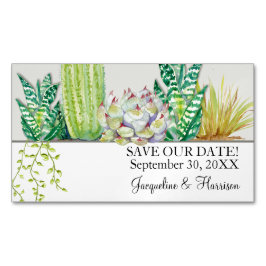 Moderne Cactus n Succulent Waterverf Save the Date Magnetisch Visitekaartje