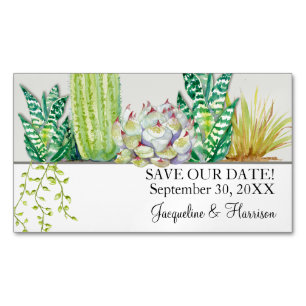 Moderne Cactus n Succulent Waterverf Save the Date Magnetisch Visitekaartje
