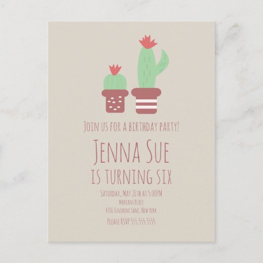 Moderne Cactus Potplanten Verjaardagsfeestje Briefkaart (Voorkant)