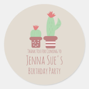 Moderne Cactus Potplanten Verjaardagsfeestje Ronde Sticker