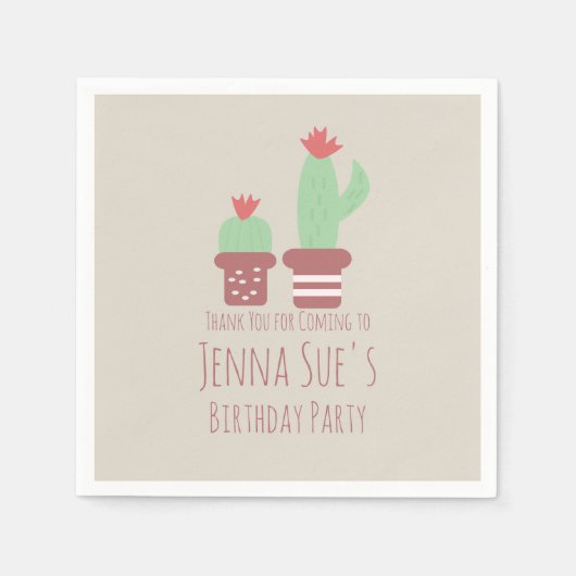 Moderne Cactus Potplanten Verjaardagsfeestje Servet (Voorkant)