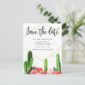 Moderne Cactus, Succulent en Floral Save the Date Briefkaart (Staand voorkant)