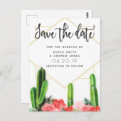Moderne Cactus, Succulent en Floral Save the Date Briefkaart (Voorkant / Achterkant)