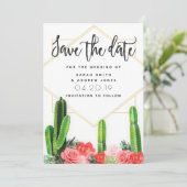 Moderne Cactus, Succulent en Floral Save the Date Kaart (Staand voorkant)