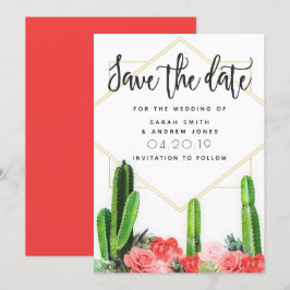 Moderne Cactus, Succulent en Floral Save the Date Kaart