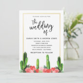 Moderne cactus, Succulent en Floral Wedding Kaart (Staand voorkant)