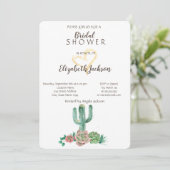 Moderne Cactus Succulent Gouden Hart Bruidsdouche Kaart (Staand voorkant)
