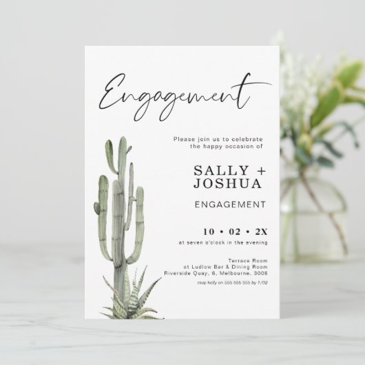 Moderne cactus Succulent Verloving Invitation Kaart (Staand voorkant)
