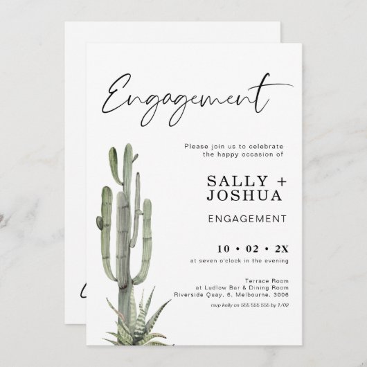 Moderne cactus Succulent Verloving Invitation Kaart (Voorkant / Achterkant)