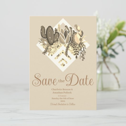 Moderne Cactus & Succulenten Bruiloft Save The Date (Staand voorkant)