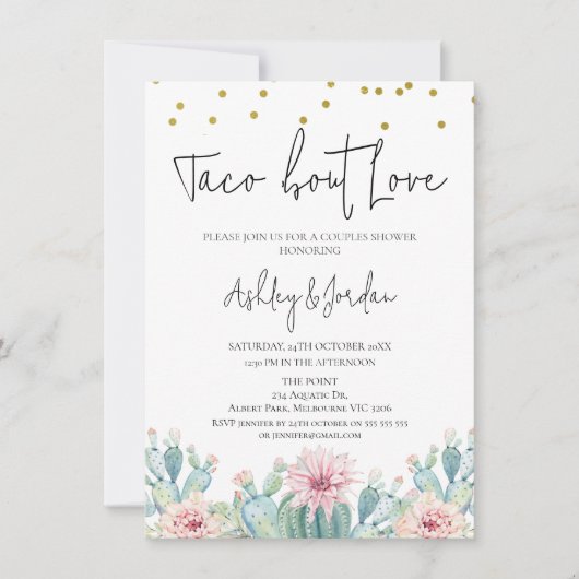 Moderne Cactus Taco 'bout Love Koppels bruidsfeest Kaart (Voorkant)
