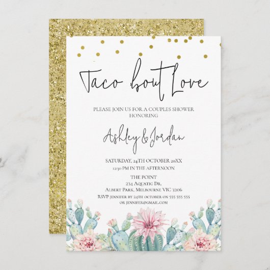Moderne Cactus Taco 'bout Love Koppels Bruisfeest Kaart (Voorkant / Achterkant)