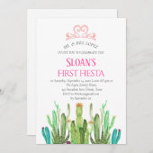 Moderne cactus tiara eerste fiesta roze verjaardag kaart (Voorkant / Achterkant)