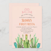 Moderne Cactus Tiara Eerste Fiesta Verjaardag Kaart (Voorkant / Achterkant)