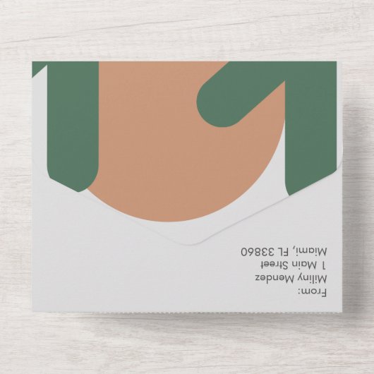 Moderne Cactus Zon Organic Script Bruiloft All In One Uitnodiging (Achterkant)