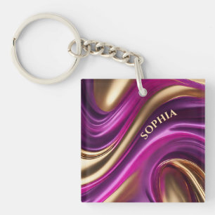Moderne Cadeau voor Haar-Paars Rosa en Goud- Sleutelhanger