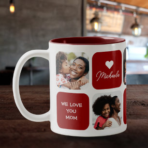 Moderne cadeau voor mama met 5 foto's en 5 bericht tweekleurige koffiemok