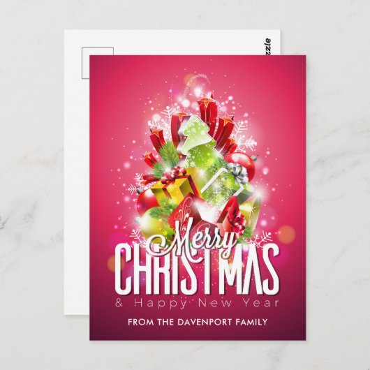 Moderne Cadeaus en bomen met kerstwand - feestelij Briefkaart (Voorkant / Achterkant)