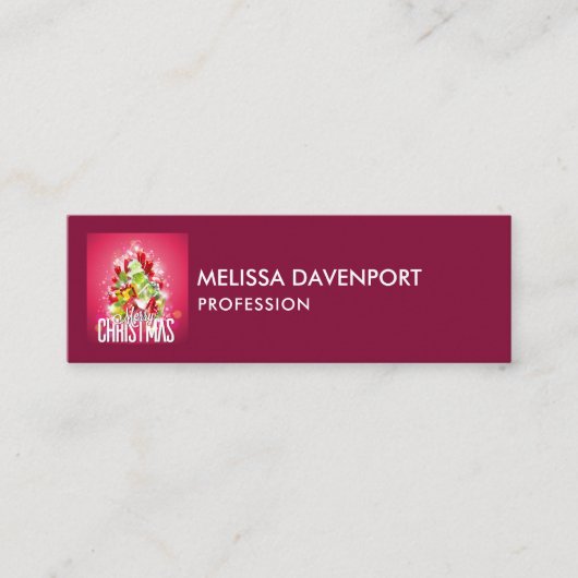 Moderne Cadeaus en bomen met kerstwand - feestelij Mini Visitekaartje (Voorkant)